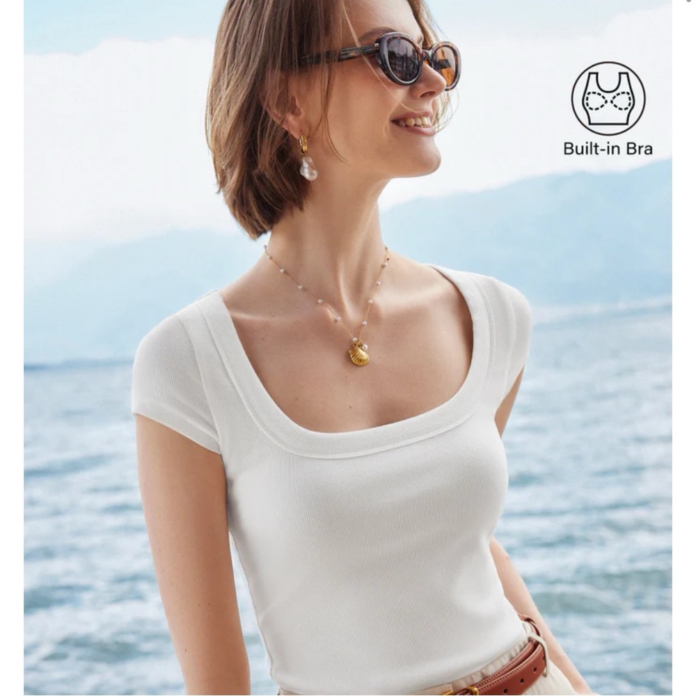OGL Stretch Cotton Square Neck Cap Sleeve Brami Top - White - Size XS